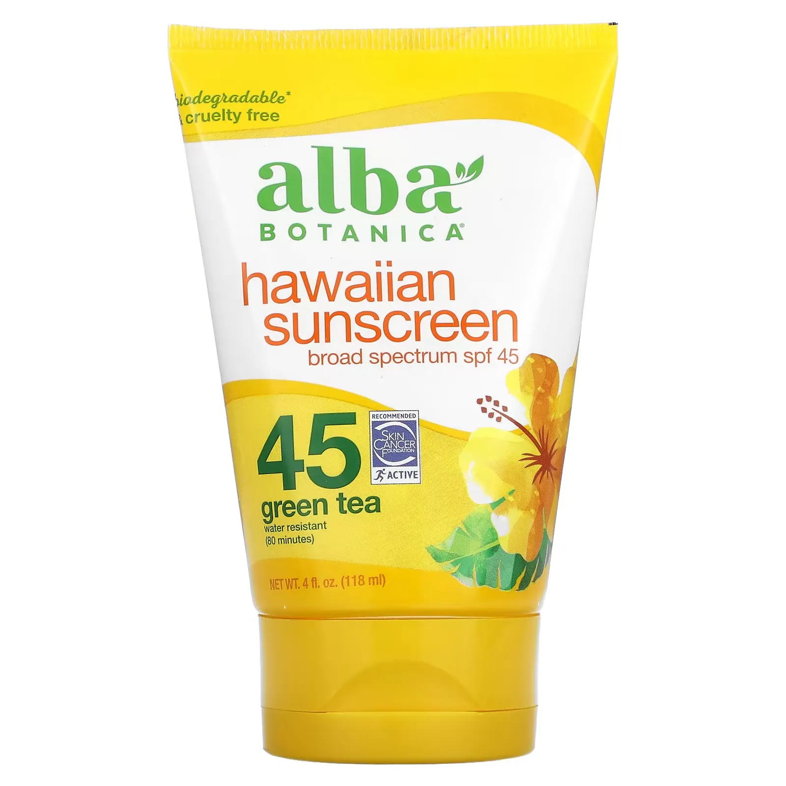 Hawaiian Sunscreen, Green Tea, SPF 45, 4 fl oz (118 g)