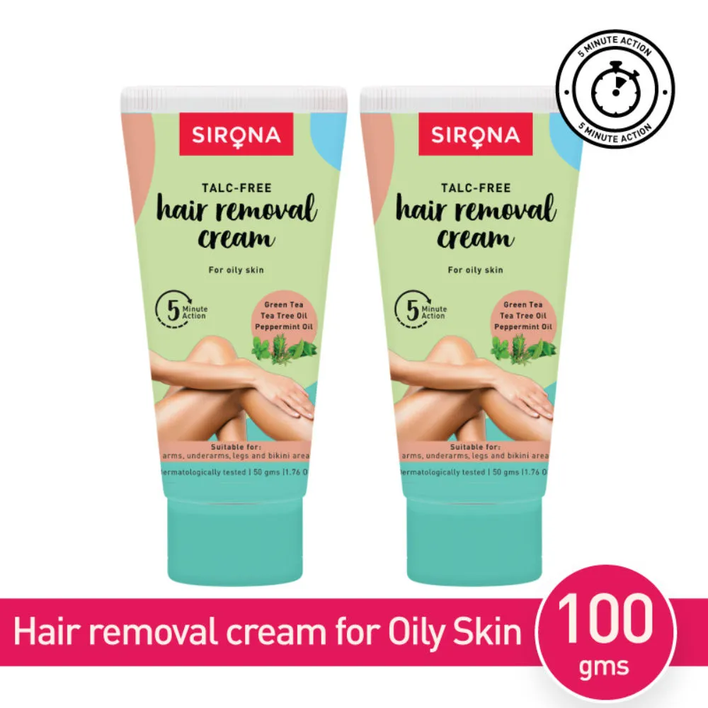 Sirona Talc Free Hair Removal Cream for Oily Skin with Green Tea & Tea Tree