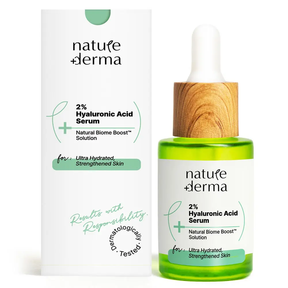 Nature Derma 2% Hyaluronic Acid Serum with Natural Biome-Boost™ For Ultra Hydration, Youthful, Smooth & Strenghthened Skin | 30ml | Dermatologically Tested