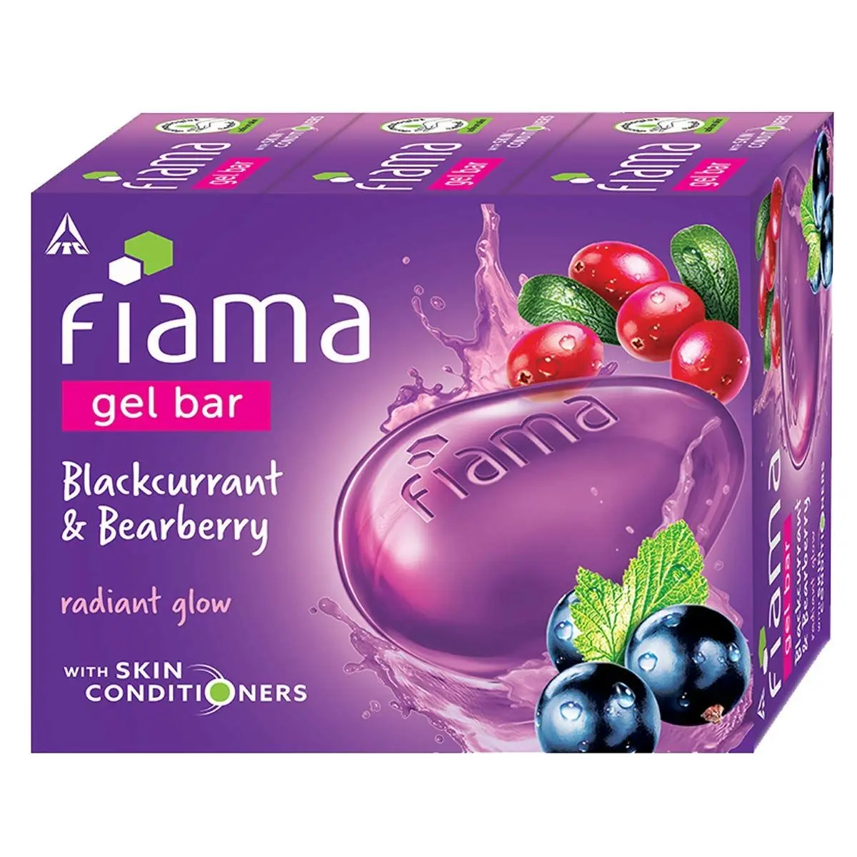 Fiama Gel Bar Blackcurrant and Bearberry for radiant glowing skin, with skin conditioners, 125 g soap (Pack of 3)