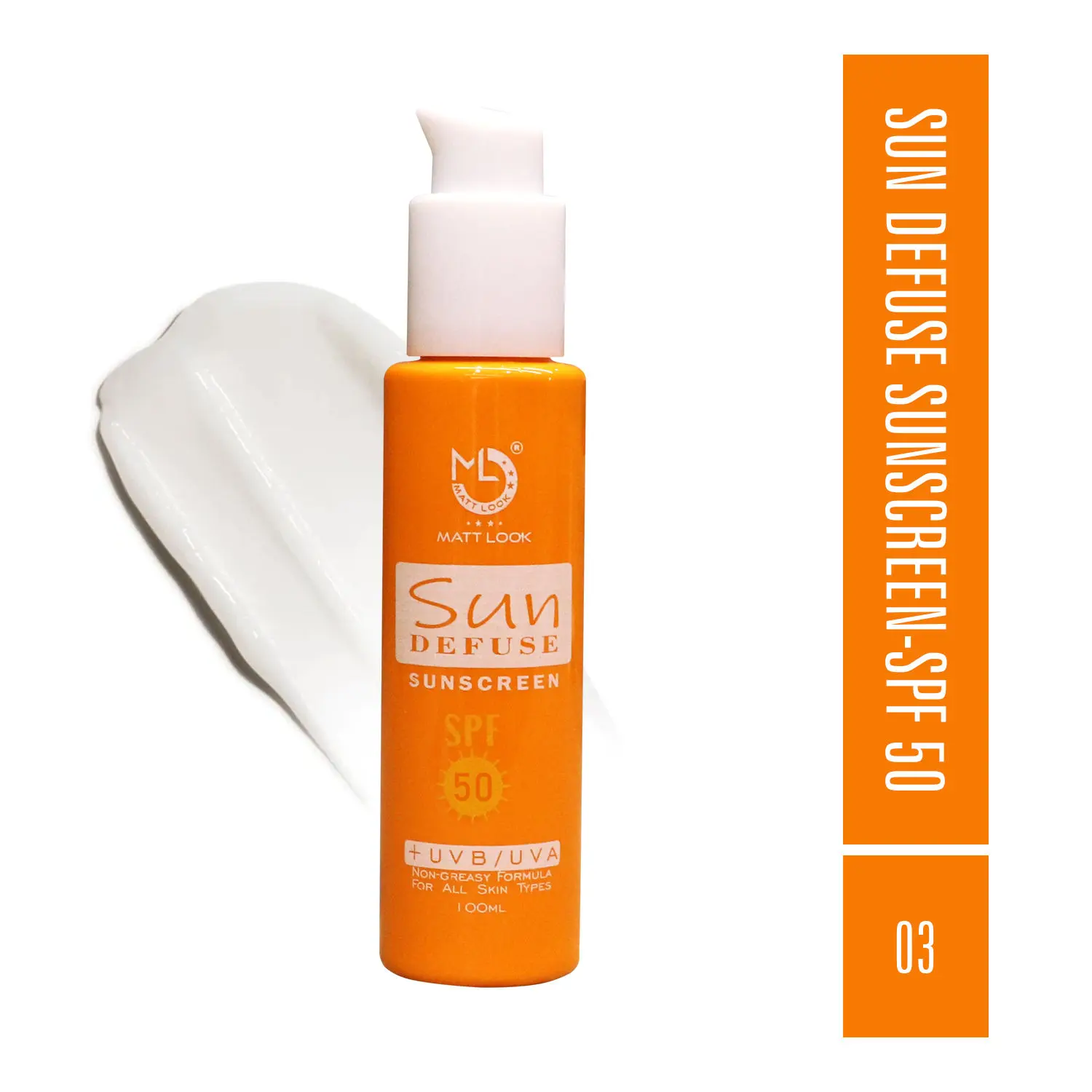 Mattlook Sun defuse Sunscreen SPF 50, +UVB/UVA, Non-Gresy Formula, SC-03 (100ml)