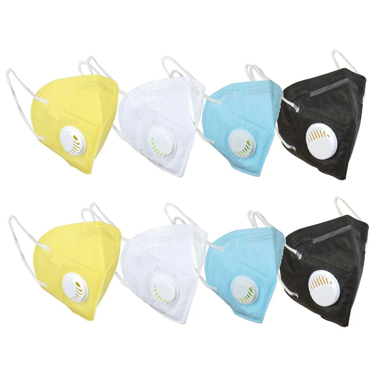 Fabula Pack of 8 KN95/N95 Anti-Pollution Reusable 5 Layer Mask (White,Black,Blue,Yellow)