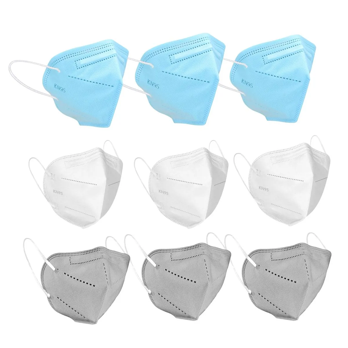 Fabula Pack of 9 KN95/N95 Anti-Pollution Reusable 5 Layer Mask (Blue,Grey,White)