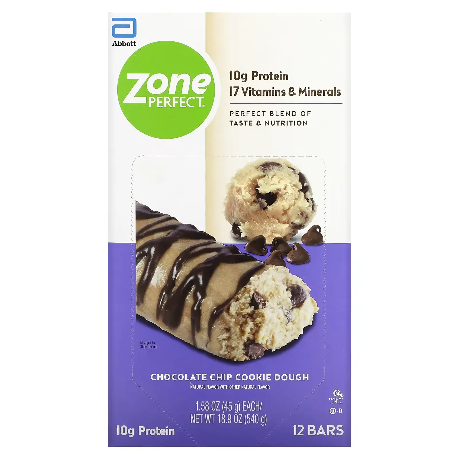 Nutrition Bars, Chocolate Chip Cookie Dough, 12 Bars, 1.58 oz (45 g) Each