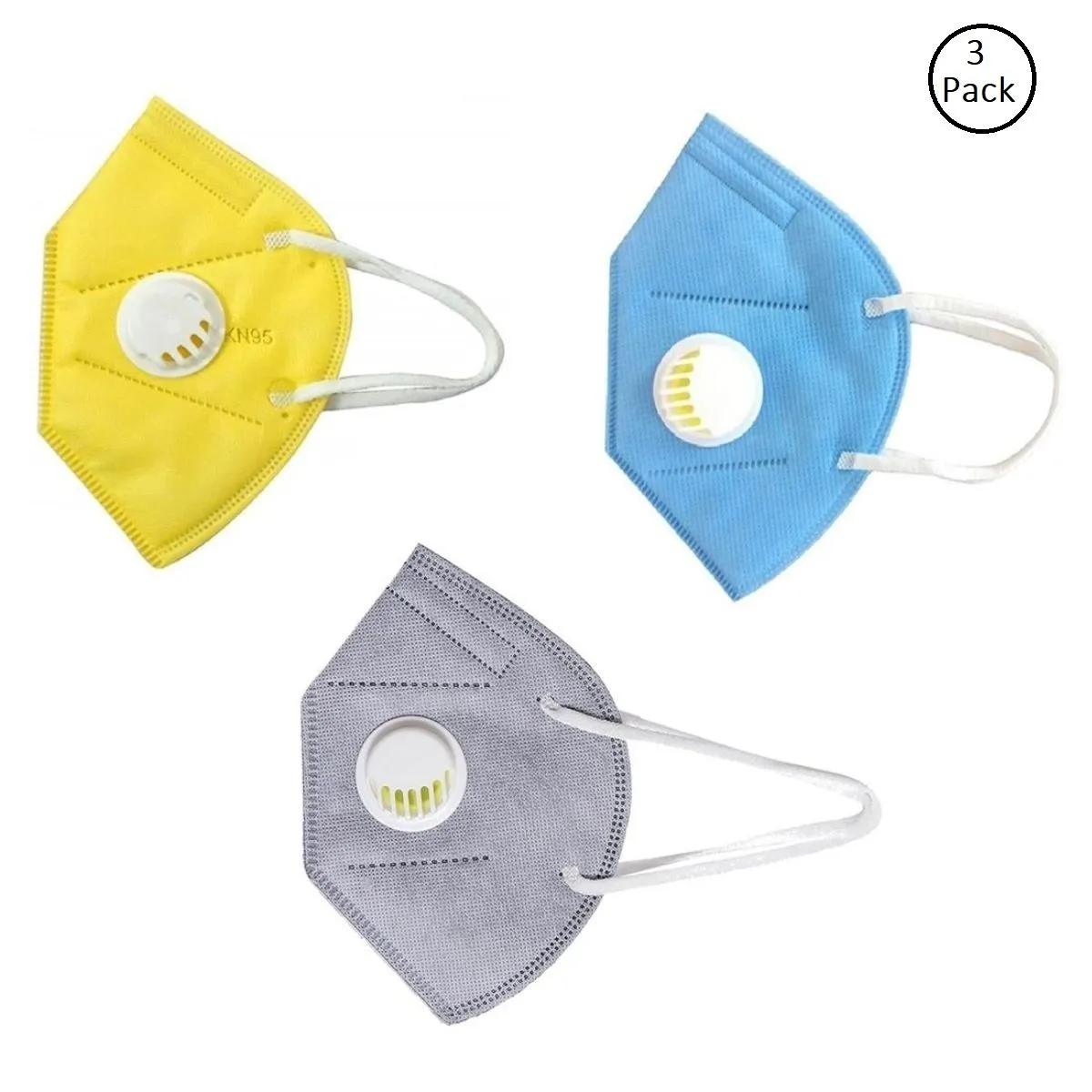 OOMPH Pack of 3 Anti-Pollution Reusable 5 Layer Mask - Blue Yellow Grey