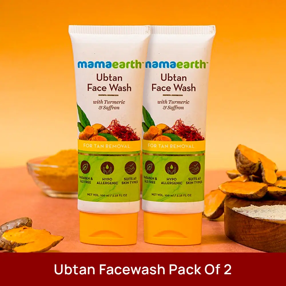 Mamaearth Ubtan Natural Face Wash For All skin type With Turmeric & Saffron For Tan Removal And Skin Brightning (100 ml) Pack Of 2