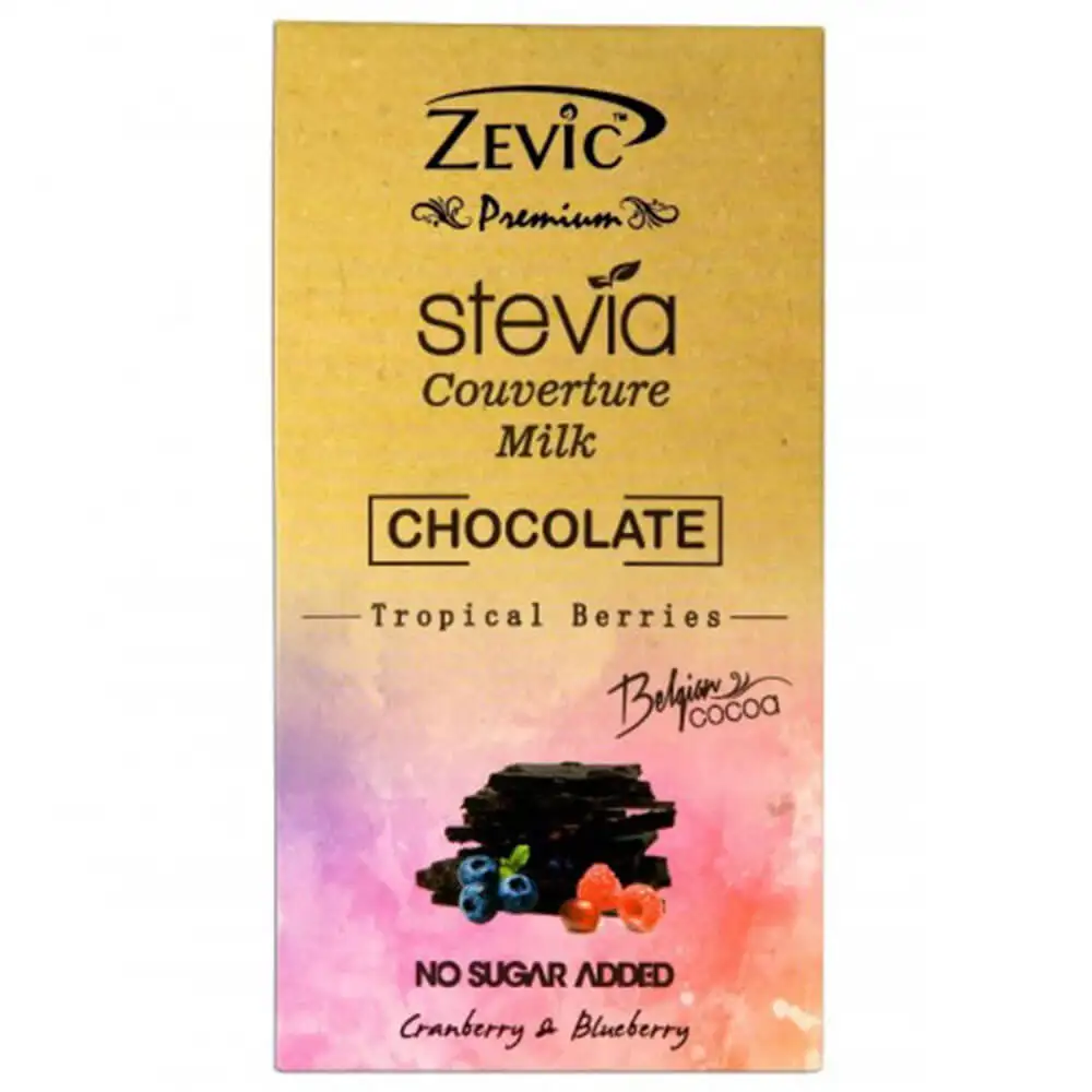 Zevic Stevia Couverture Milk Chocolate 90 g,  18 Piece(s)/Pack  Blueberry & Cranberry