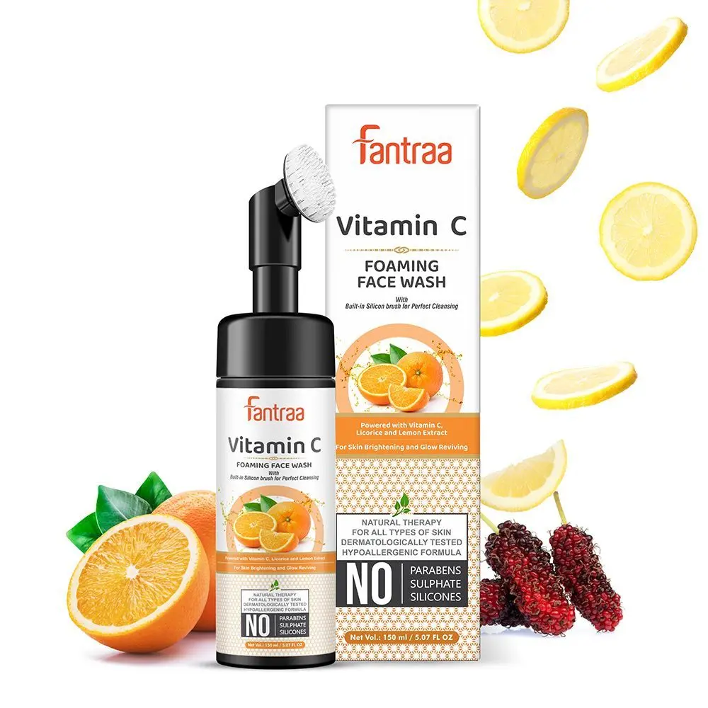 Fantraa Vitamin C Foaming Face Wash with Built-In Face Brush, (150 ml)