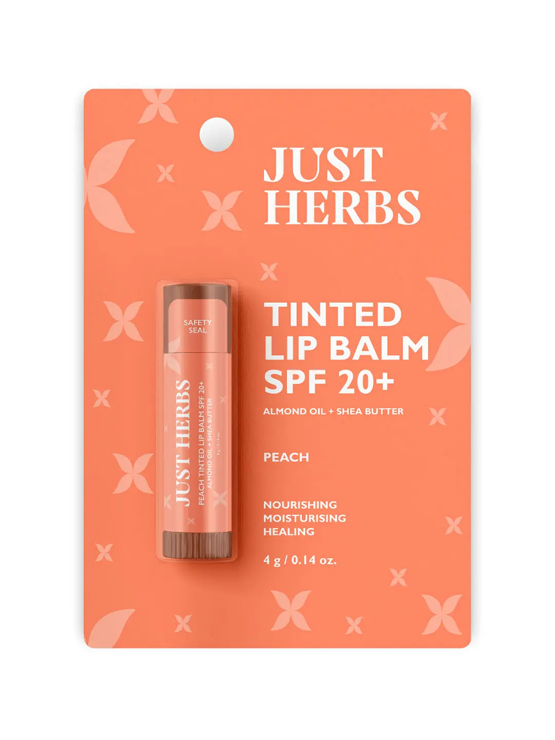 Just Herbs Tinted Lip Balm for Men and Women for Dry & Chapped, 4 g (Peach)