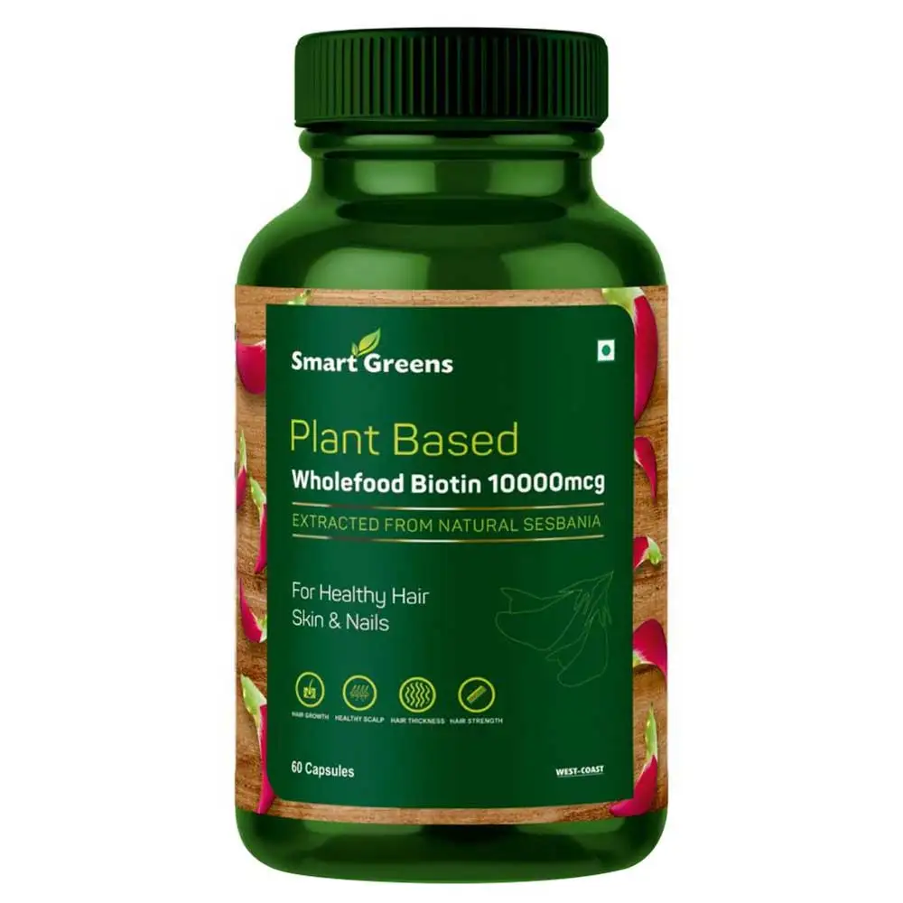 Smart Greens Plant Based Wholefood Biotin 10000 mcg,  60 capsules  Unflavoured