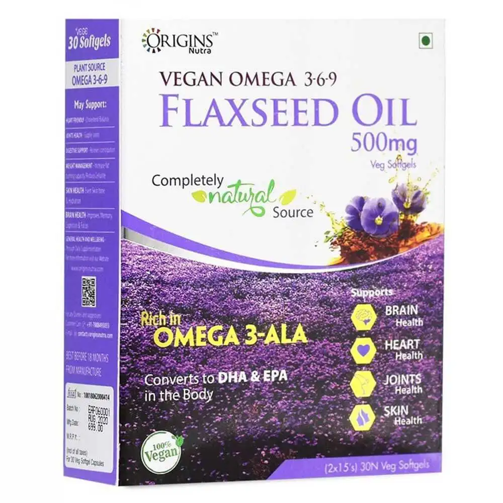 Origins Nutra Vegan Omega 3-6-9 Flaxseed Oil 500mg,  30 softgels