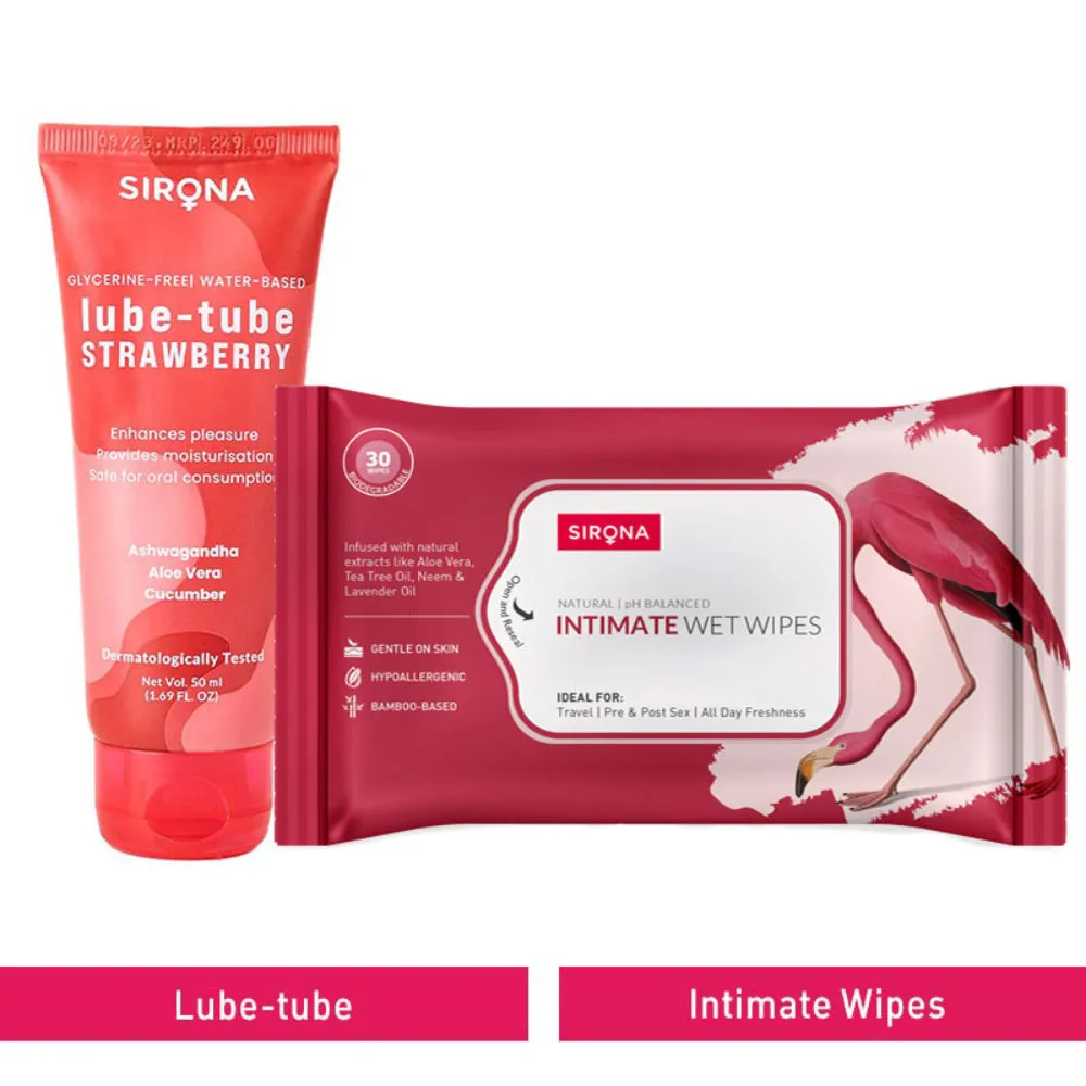 Sirona Glycerine Free Natural Strawberry Lubricant Gel with Intimate Wet Wipes (10 Wipes)