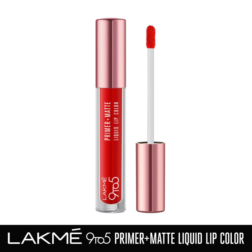 Lakme 9to5 Primer + Matte Liquid Lip Color - MR1 Fiery Scarlet