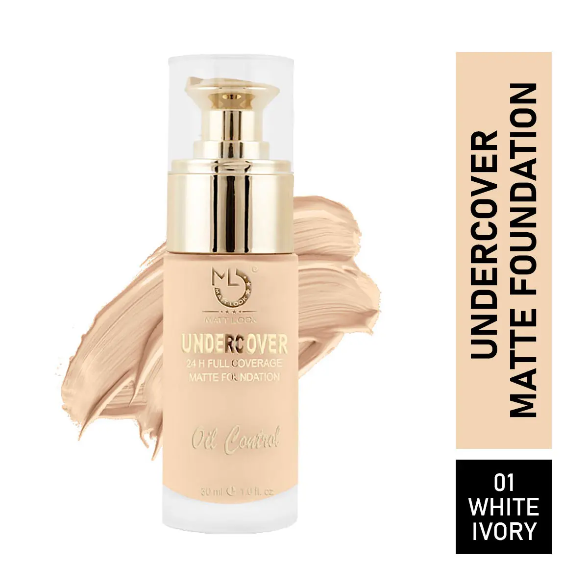 Matt look Undercover 24H Full Coverage Matte Foundation & Oil Control, White Ivory (30ml)