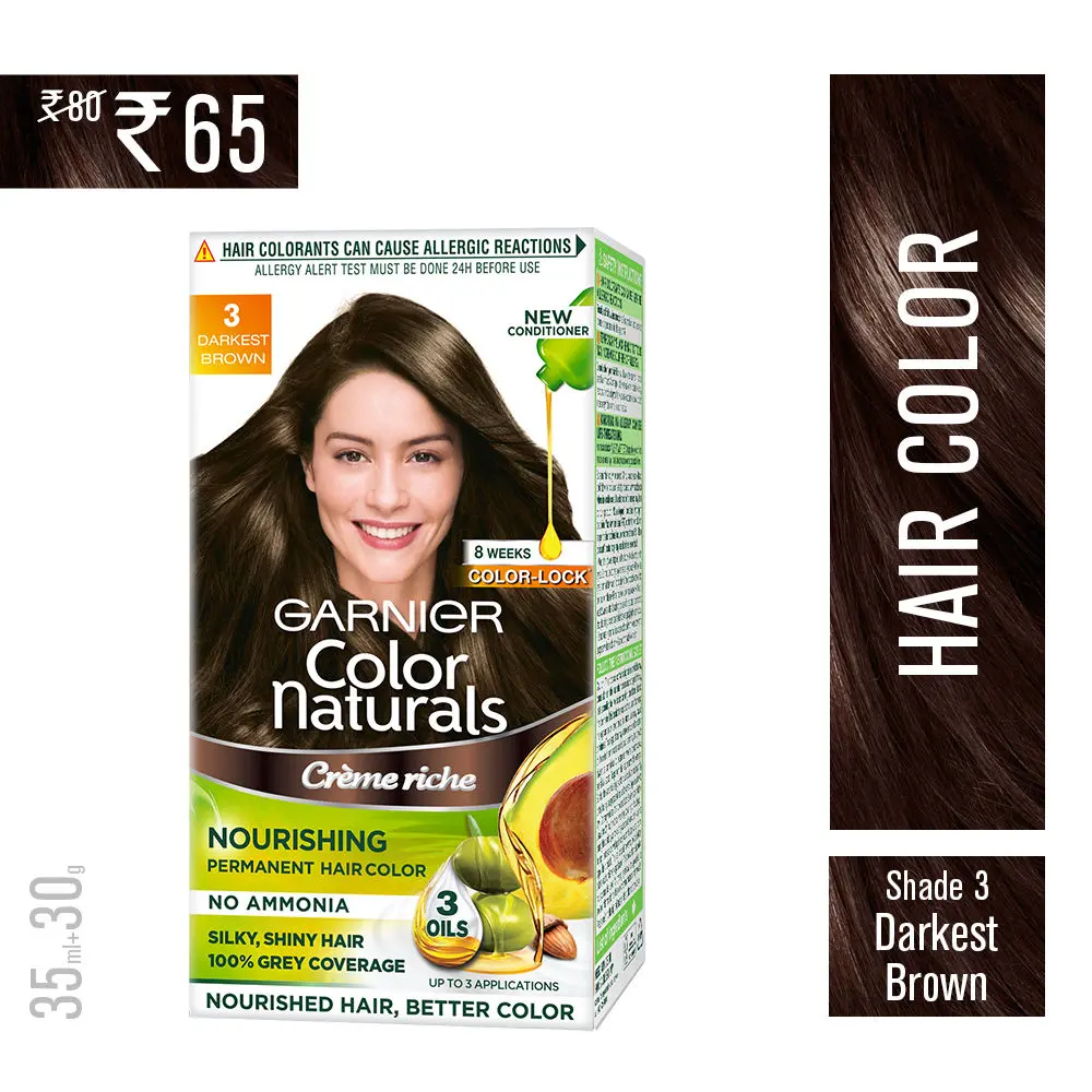 Garnier Color Naturals Nourishing Permanent Hair Color Cream Darkest Brown 3 (35 ml + 30 g)