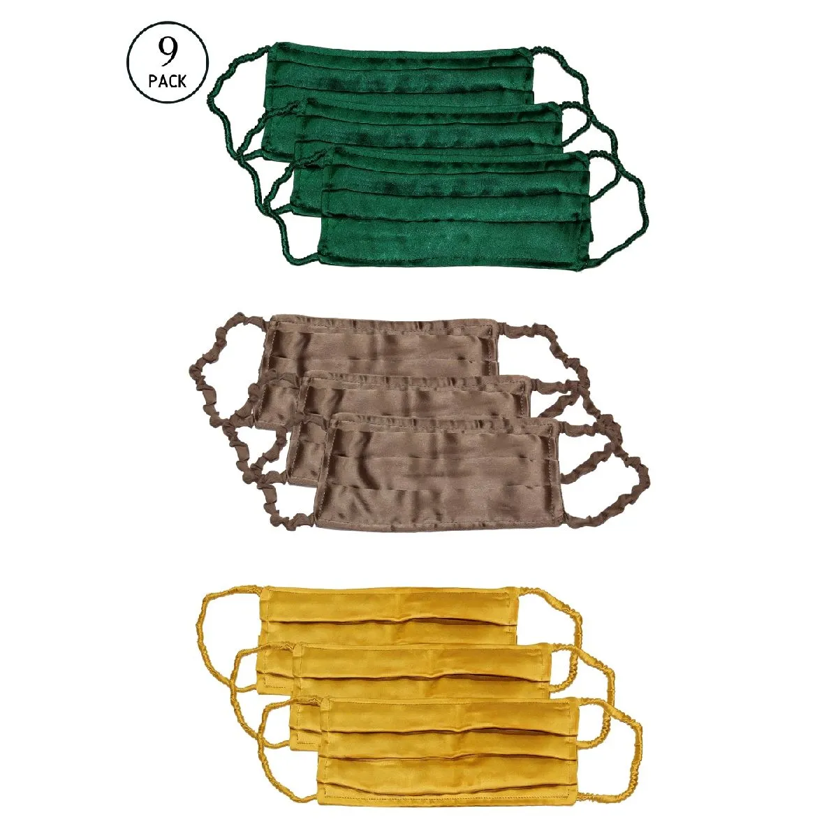 Bellofox Emerald, Amber And Citrine Sheen 3-layer 3-ply Satin Cotton Face Mask (pack Of 9)