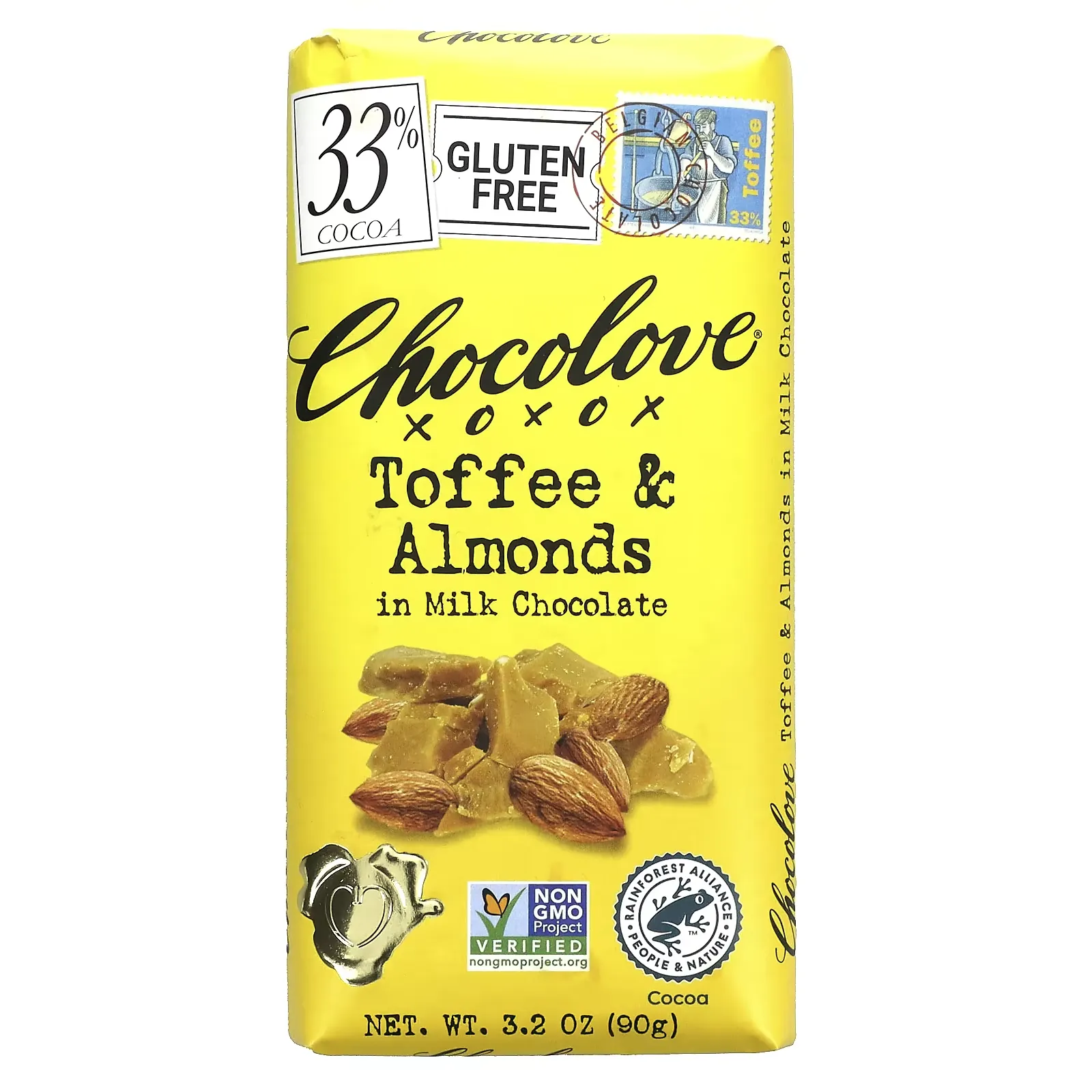 Toffee & Almonds in Milk Chocolate, 33% Cocoa, 3.2 oz (90 g)