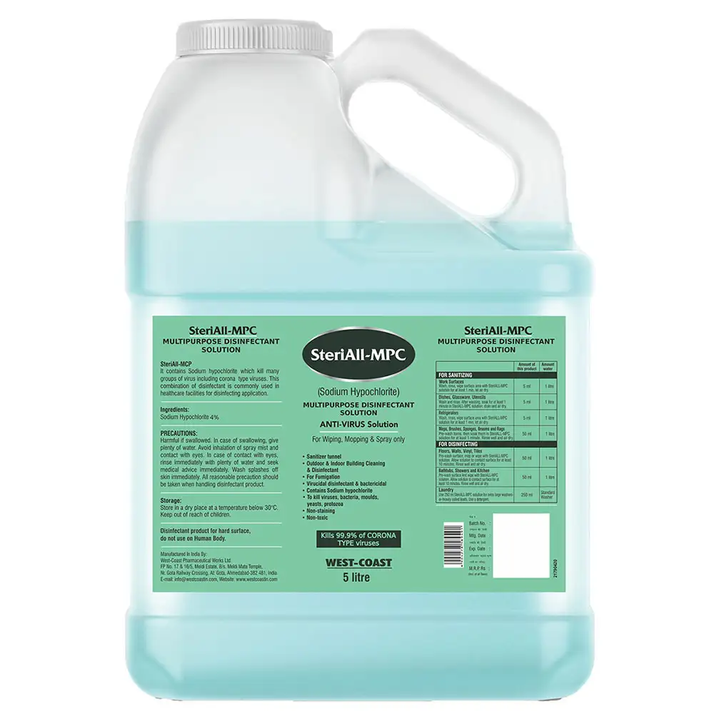 Steriall MPC Multipurpose Disinfectant Solution,  Fragrance Free  5 L  Kills 99.9% of CORONA Types viruses