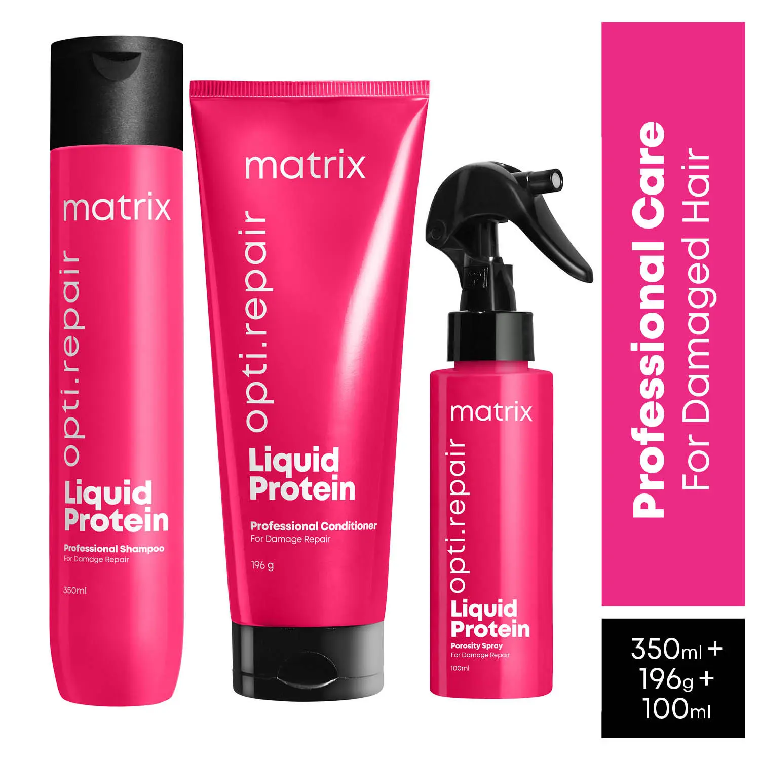 Matrix Opti.Repair Shampoo + Conditioner + Spray | For Damaged Hair (350 ml + 196 g + 100 ml)