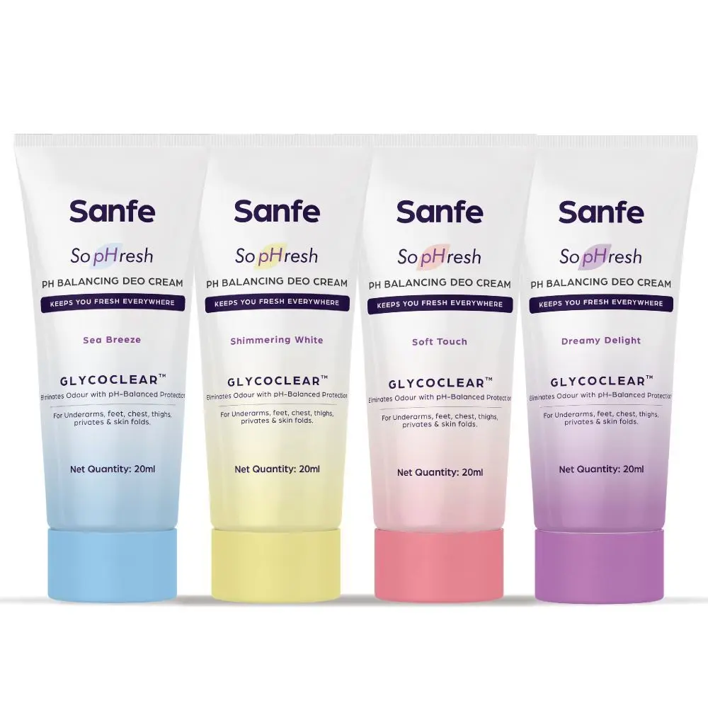 Sanfe So pHresh pH Balancing Deo Creams| Smarter pack | Pack of 4 | For Underarms, Feet, Chest, Intimates & Skin Folds | Eliminates Body Odor| 20ml