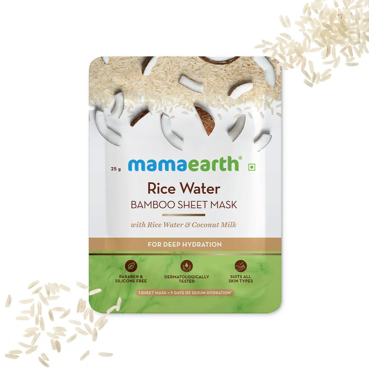 Mamaearth Rice Water Bamboo Sheet Mask with Rice Water & Coconut Milk for Deep Hydration (25 g)