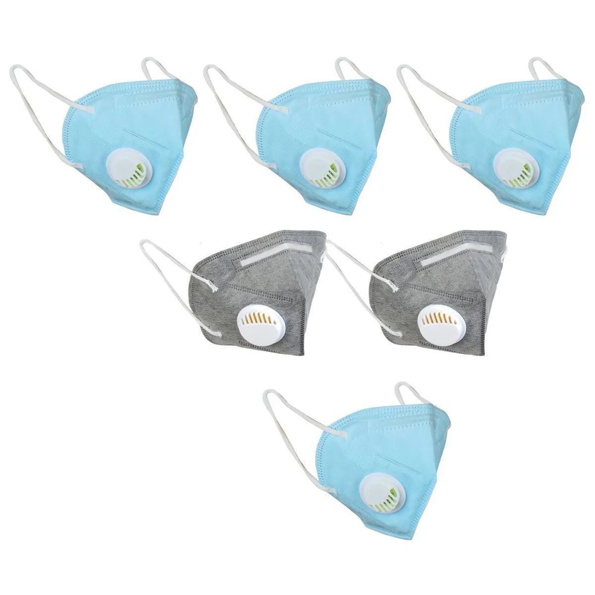 Fabula Pack of 6 KN95/N95 Anti-Pollution Reusable 5 Layer Mask (Blue,Grey,Blue)