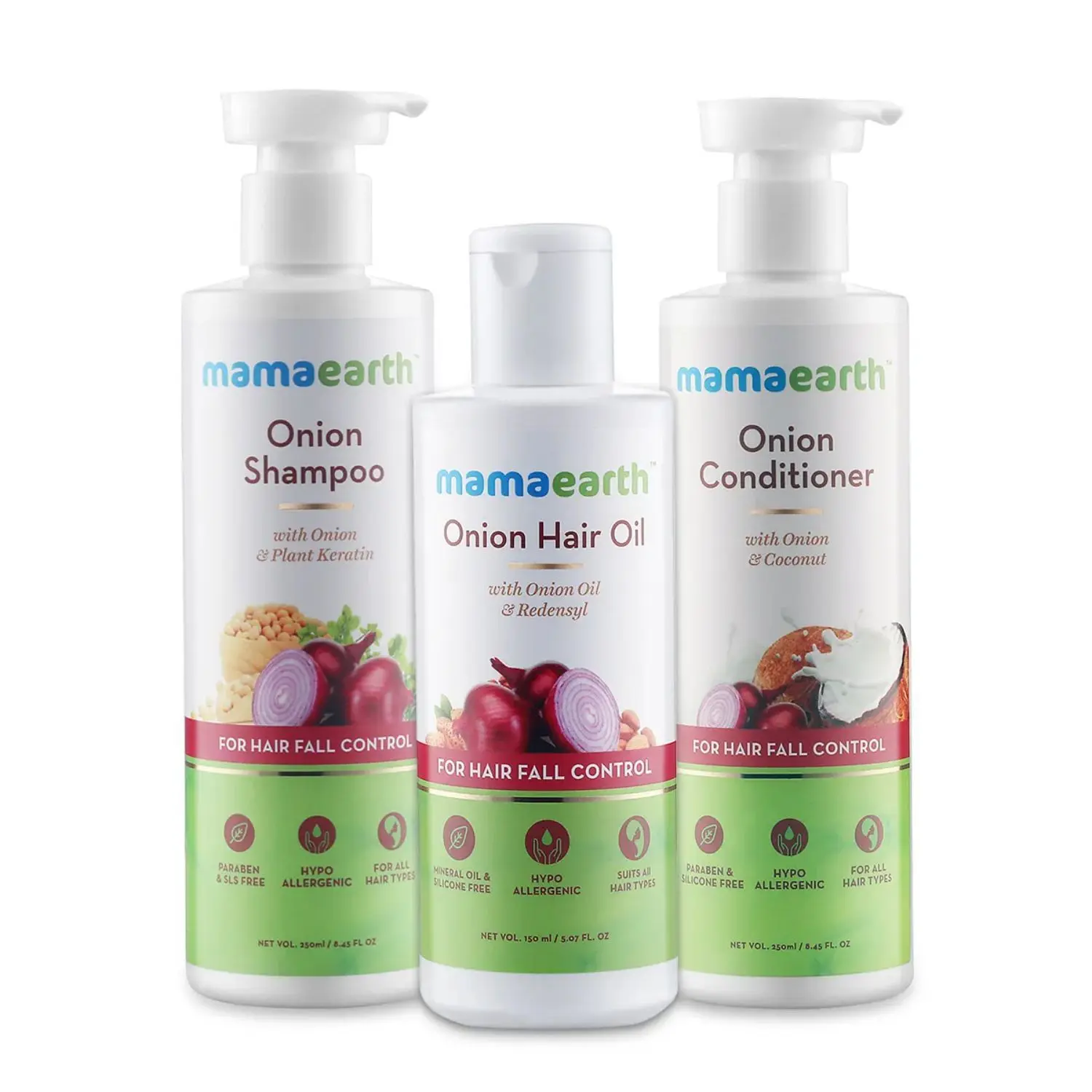 Mamaearth Anti Hair Fall Spa Range with Onion Hair Oil + Onion Shampoo + Onion Conditioner for Hair fall Control