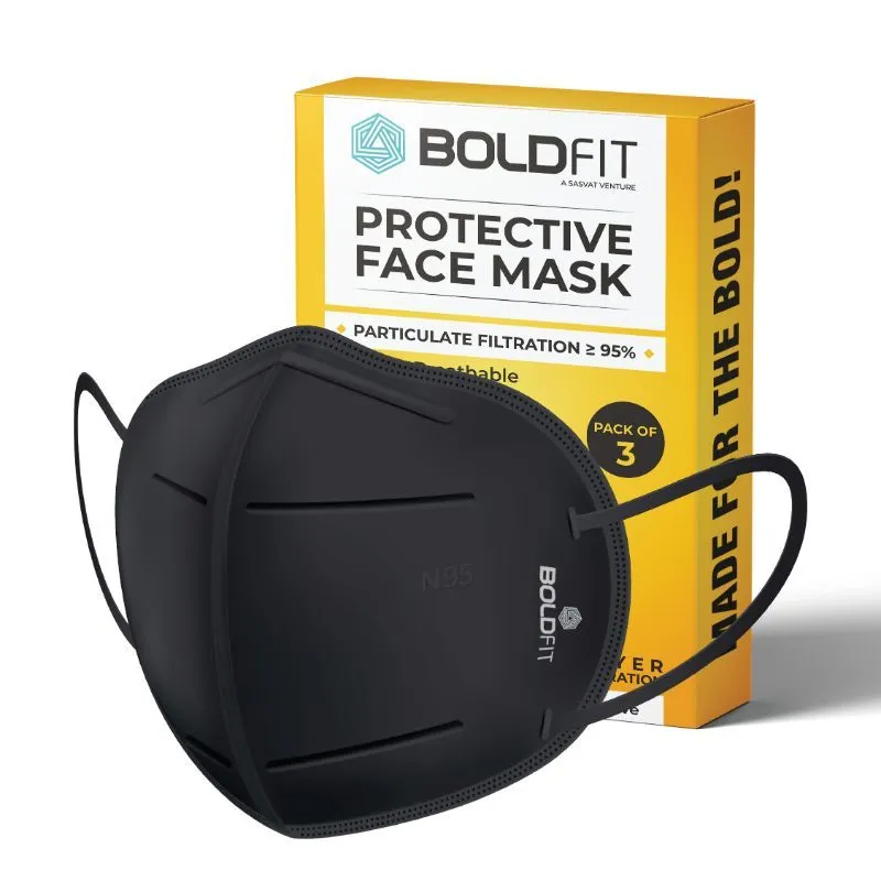 Boldfit N95 Mask For Men & Women - 5 Layer - Pack Of 3 (Black)