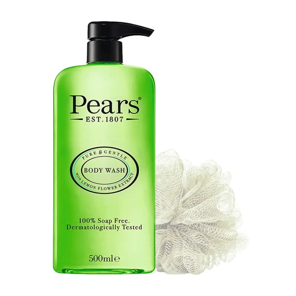 Pears Pure & Gentle Lemon Extract Body Wash, 100% Soap Free,500ml (Free Loofah)