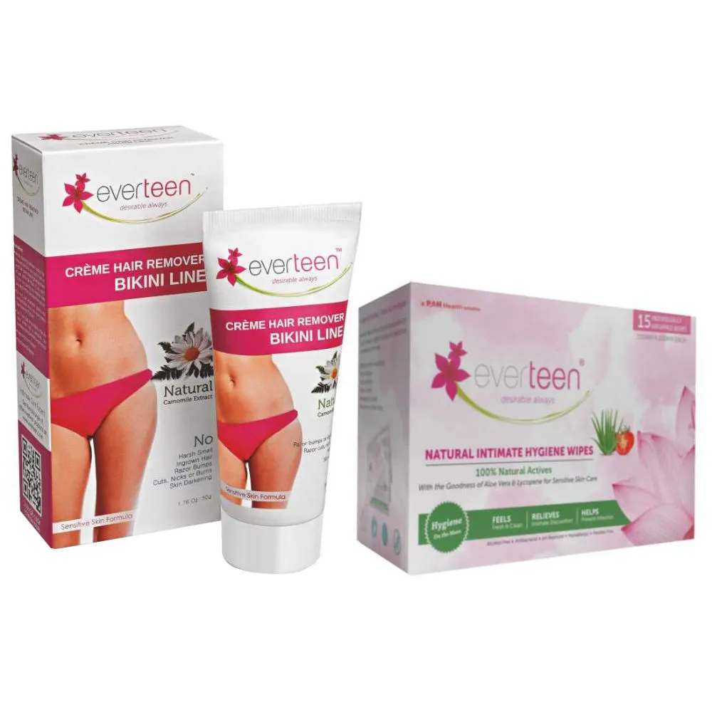 Everteen Bikini Line Hair Remover Creme and Intimate Hygiene Wipes