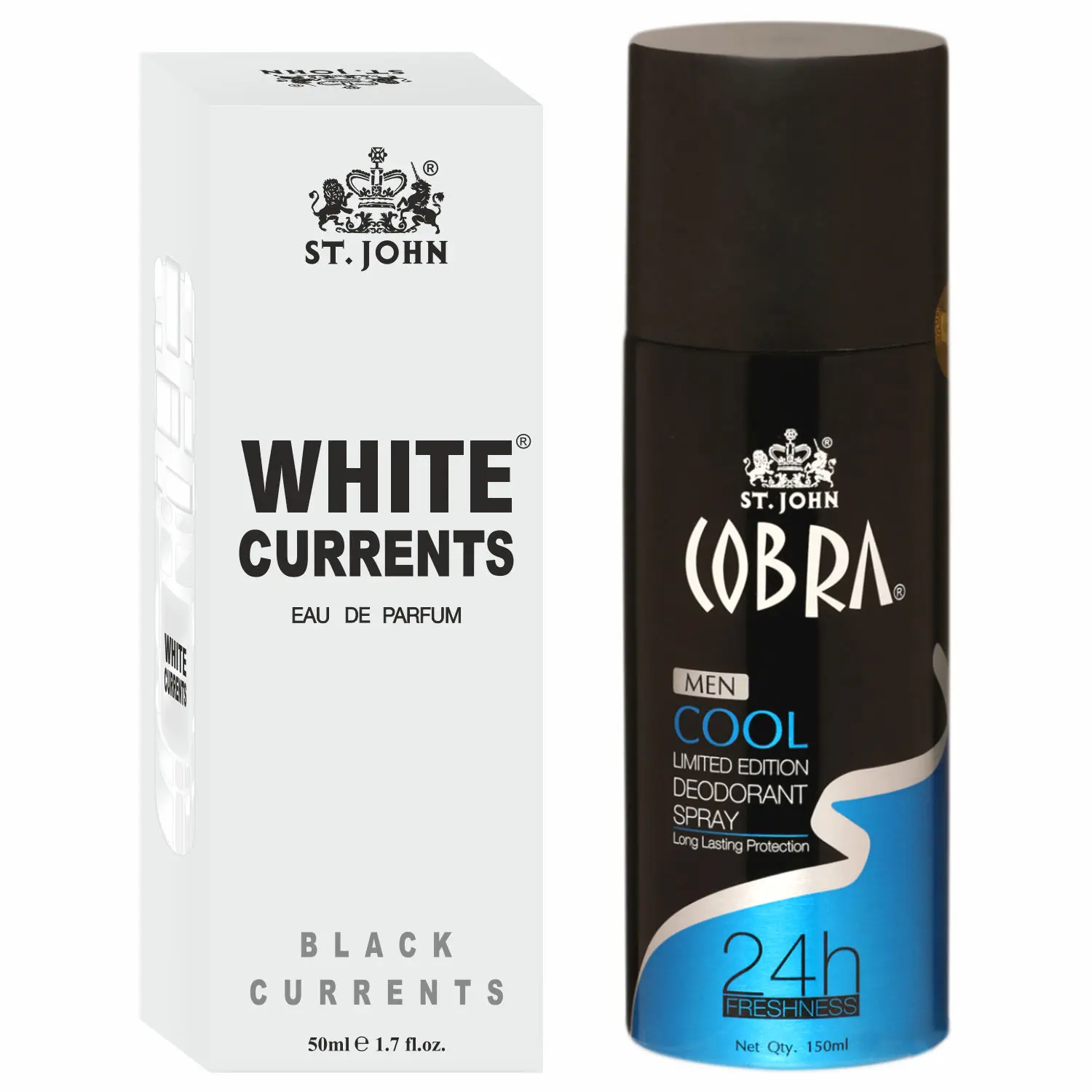 ST-JOHN Cobra Deodrant Cool 150 ml & Cobra Black Current 50ml Perfume Combo Gift Pack Perfume Body Spray - For Men & Women (200 ml, Pack of 2)