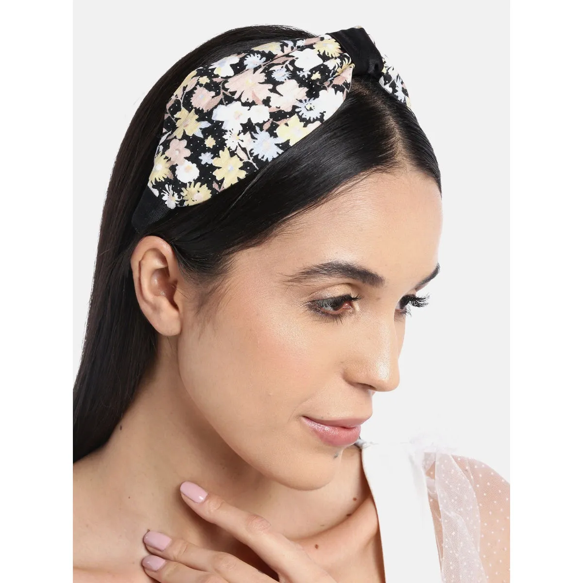 Blueberry Multi Floral Printed Knot Hairband