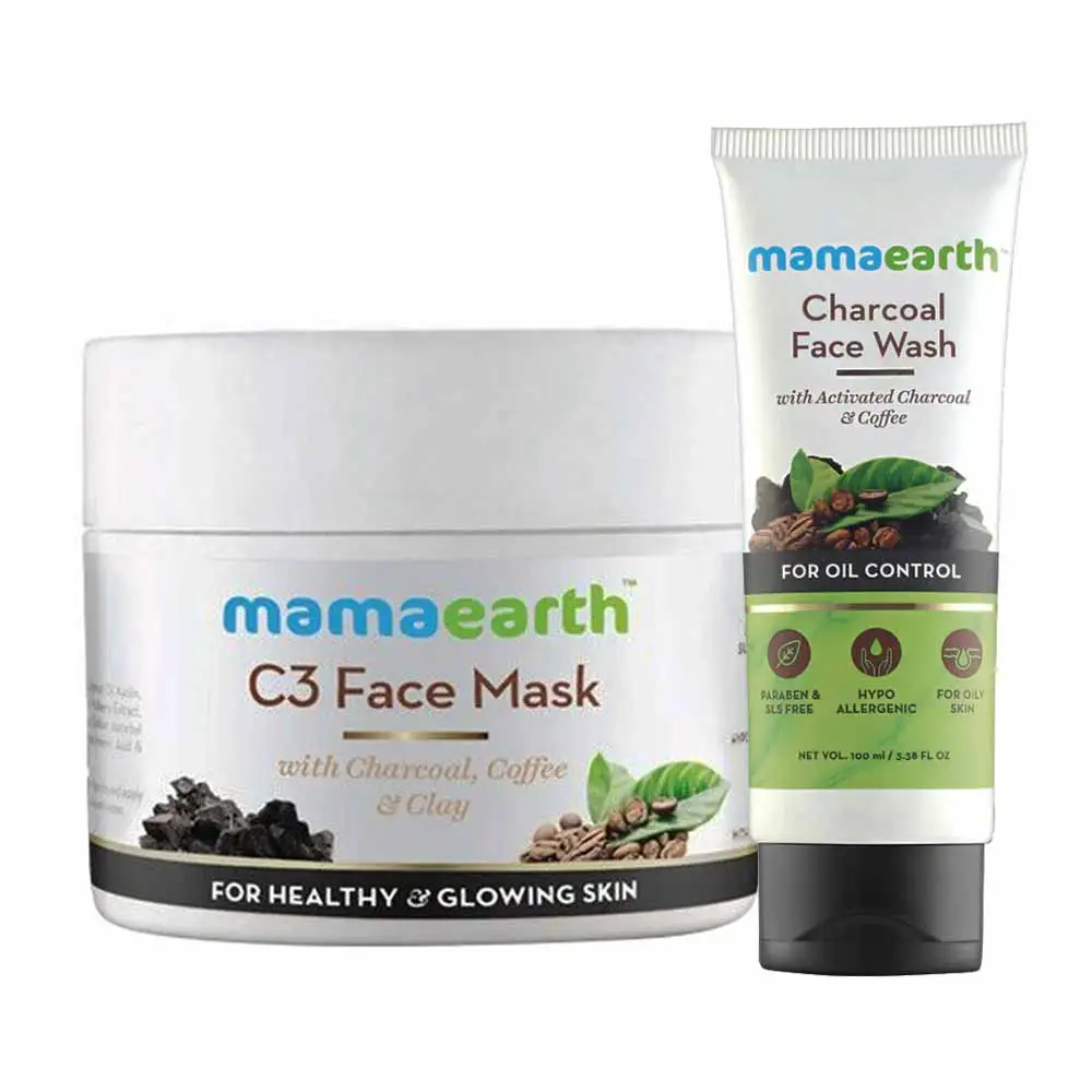 Mamaearth Charcoal Secrets C3 Face Mask & Charcoal Facewash Combo,  2 Piece(s)/Pack  with Charcoal & Coffee (100ml each)