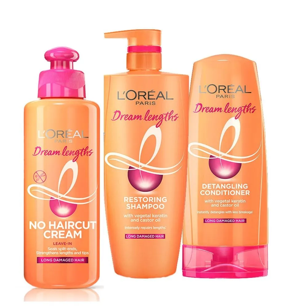 L'Oreal Paris Dream Lengths No Haircut Cream + Shampoo + Conditioner Combo