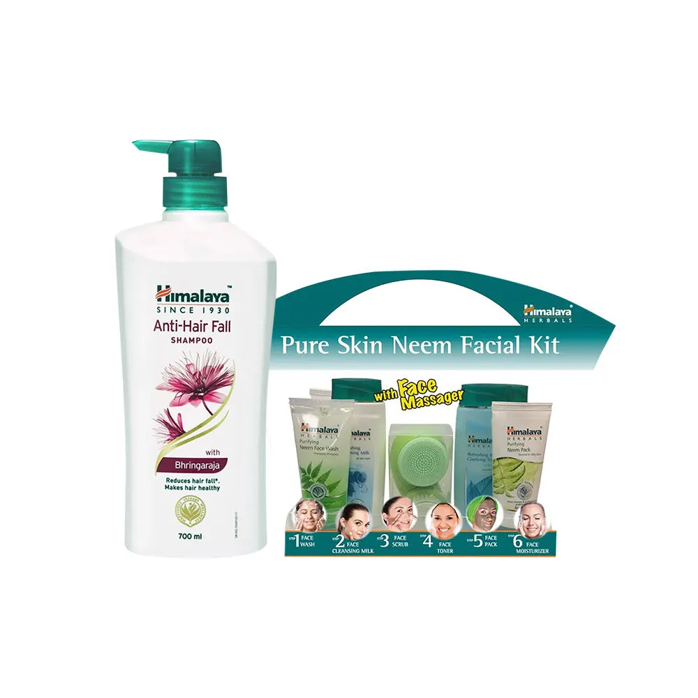 Himalaya Neem Facial Kit with Face Massager & Anti - Hair Fall Shampoo with Bhringaraja Combo