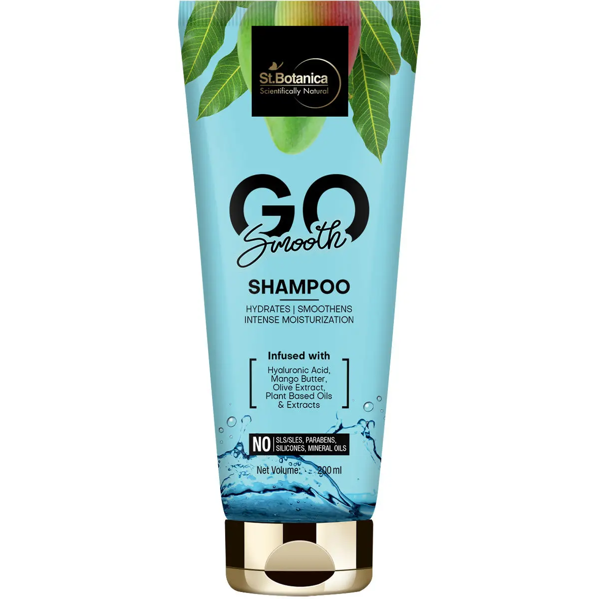 StBotanica GO Smooth Hair Shampoo - With Hyaluronic Acid, Mango Butter, Olive Extracts, No SLS / Sulphate, Paraben, Silicones, Colors, 200ml