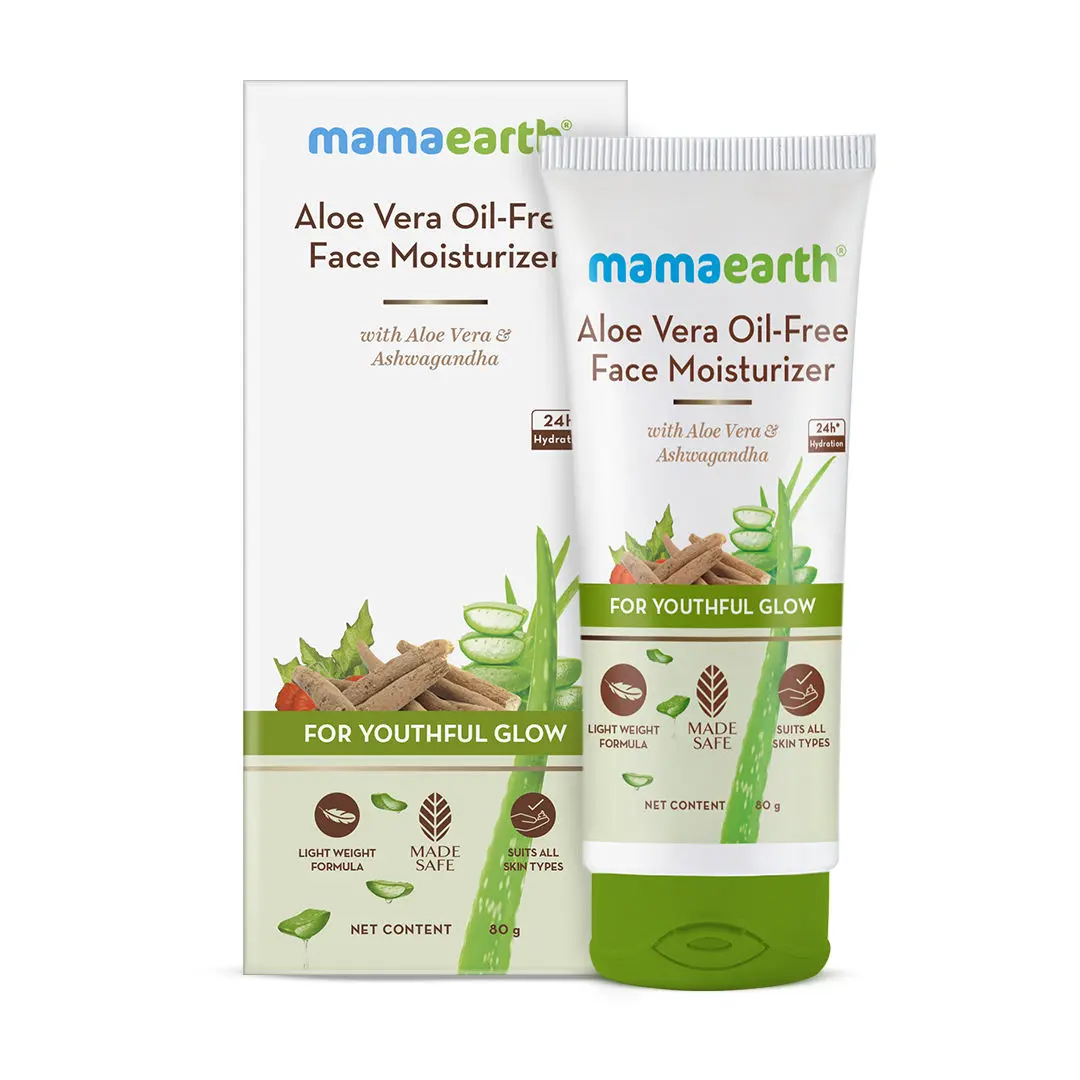 Mamaearth Aloe Vera Oil-Free Face Moisturizer for Oily Skin with Aloe Vera & Ashwagandha for a Youthful Glow (80 g)