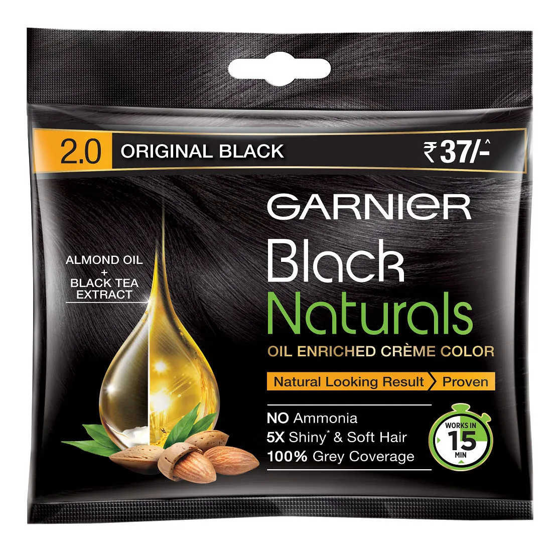 Garnier Black Naturals Oil Enriched Cream Hair Colour - 2.0 Original Black