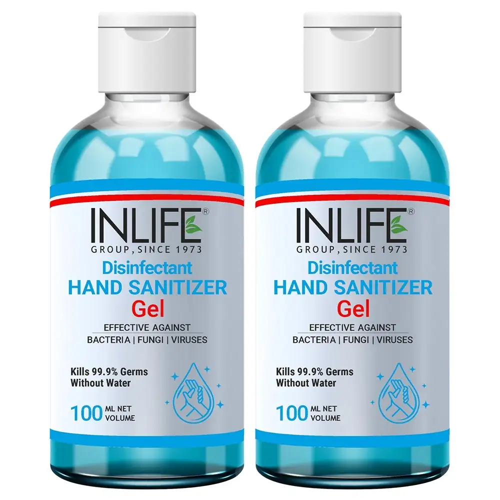 INLIFE Disinfectant Hand Sanitizer Gel with 70% Isopropyl Alcohol Based (Pack of 2),  Fragrance Free  100 ml  Germ Protection, Anti-Bacterial