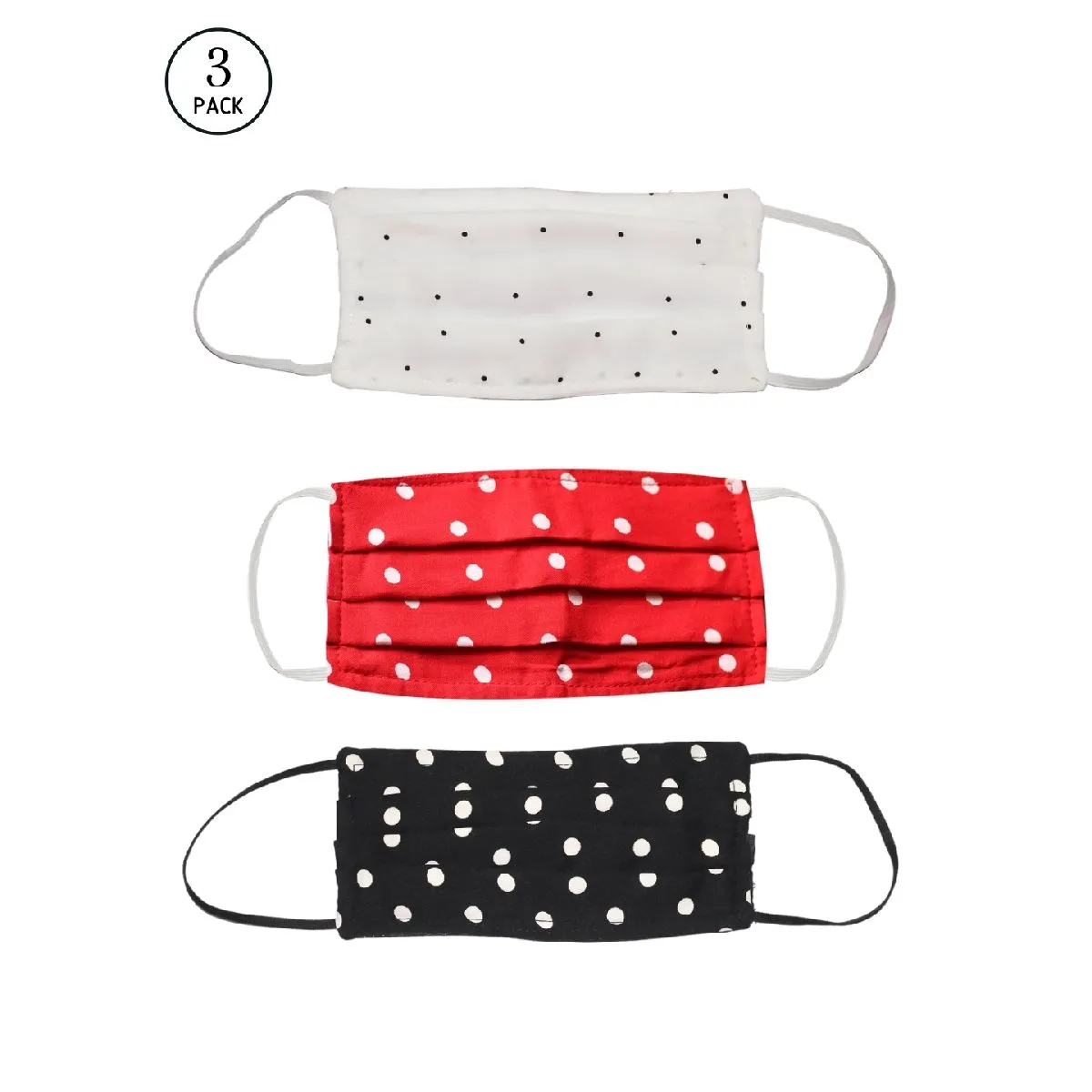 Bellofox 3-Ply Red Red- White & Black Polka Cotton Face Mask (Pack Of 3)