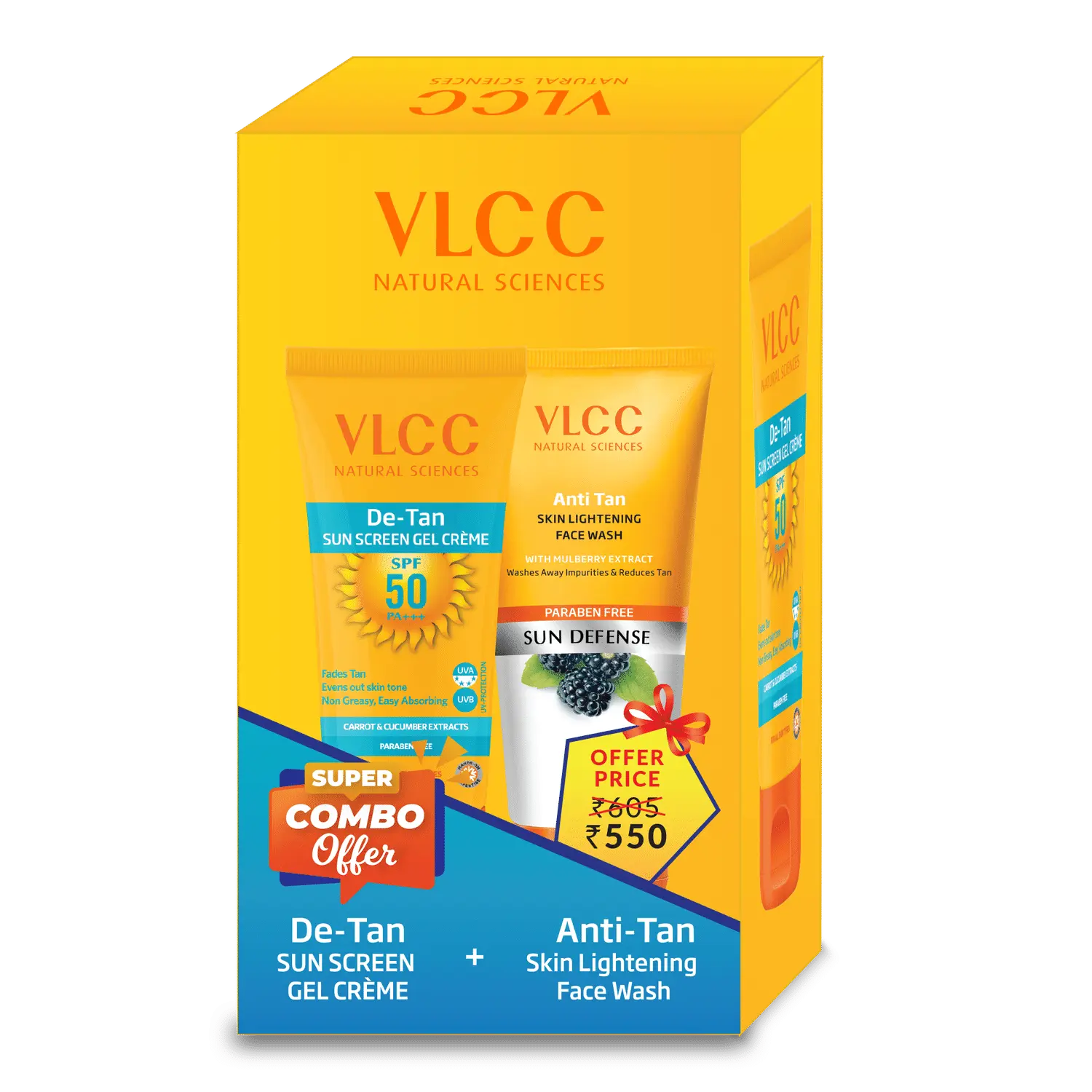 VLCC Anti Tan Face Wash & De Tan SPF 50 Sun Screen Gel Creme Combo (150g+100g)