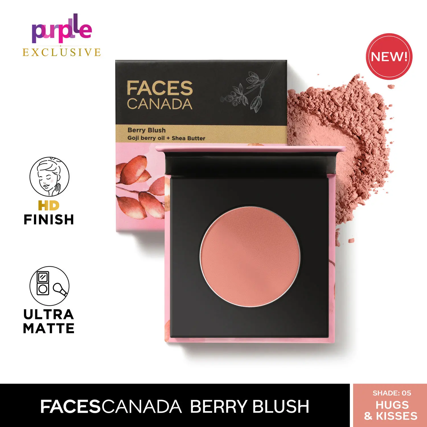 Faces Canada Berry Blush I Nude Pink I Superior Matte Finish I Silky Smooth Texture I With Goji Berry & Shea Butter I No Parabens I Hugs & Kisses 05 - Exclusively on Purplle