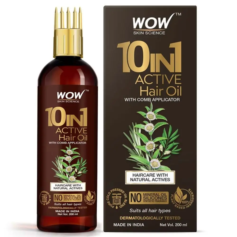 WOW Skin Science 10 -in-1 Active Hair Oil - WITH COMB APPLICATOR - Cold Pressed (200 ml)