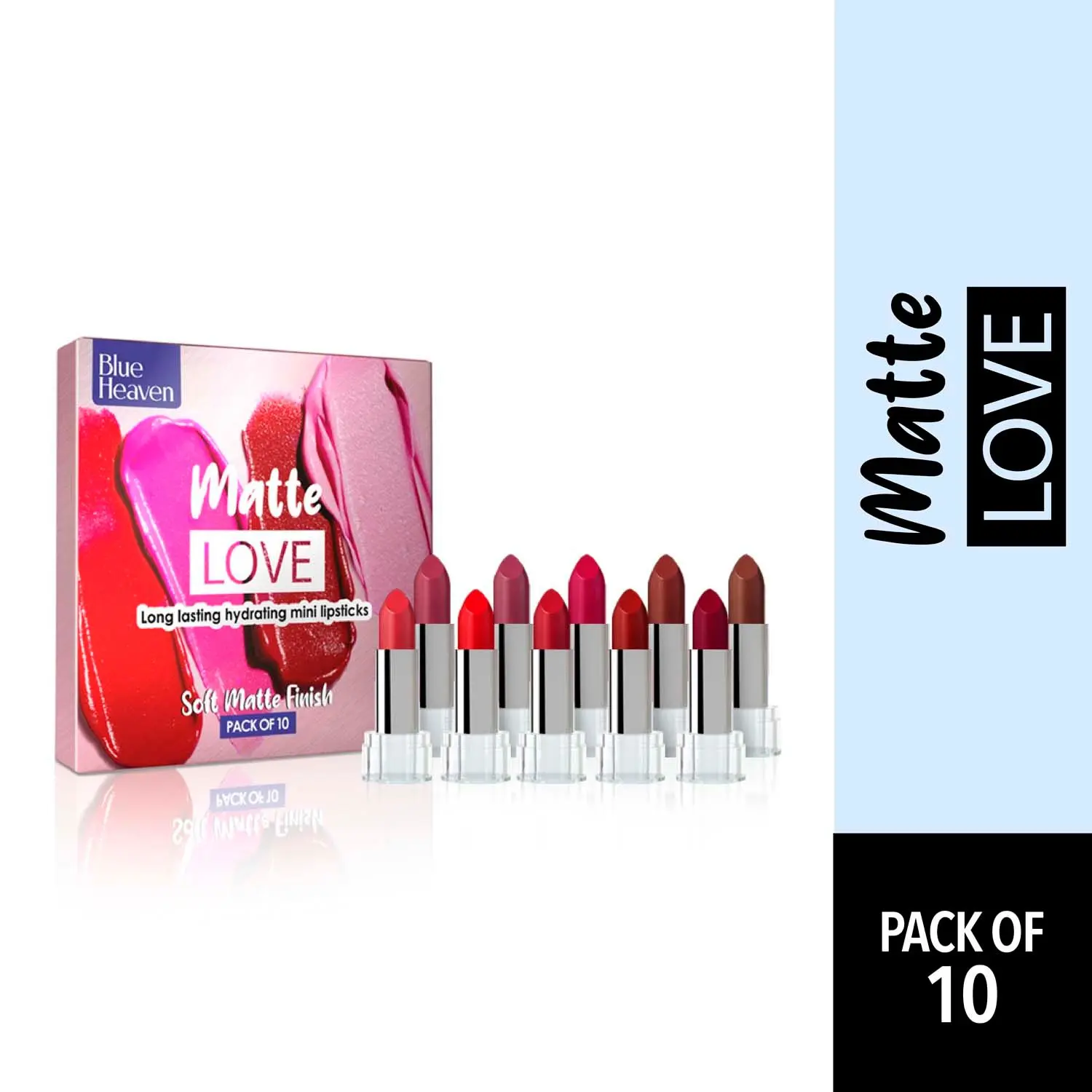 Blue Heaven Matte Love Long Lasting Hydrating Mini Lipsticks- Pack of 10, 13gm