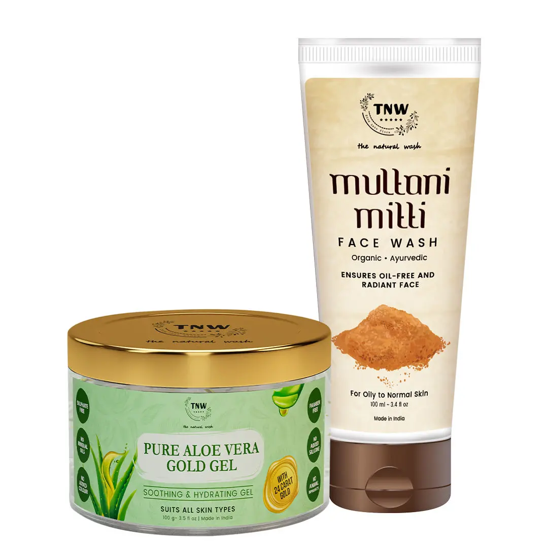 TNW-The Natural Wash Combo of Pure Aloe Vera Gold Gel & Multani Mitti Face Wash |Gel For Acne ,Scars Prevents Dark Spots, 100 ML | Face Wash For Normal To Oily Skin With Aloe Vera And Kesar -100 ML