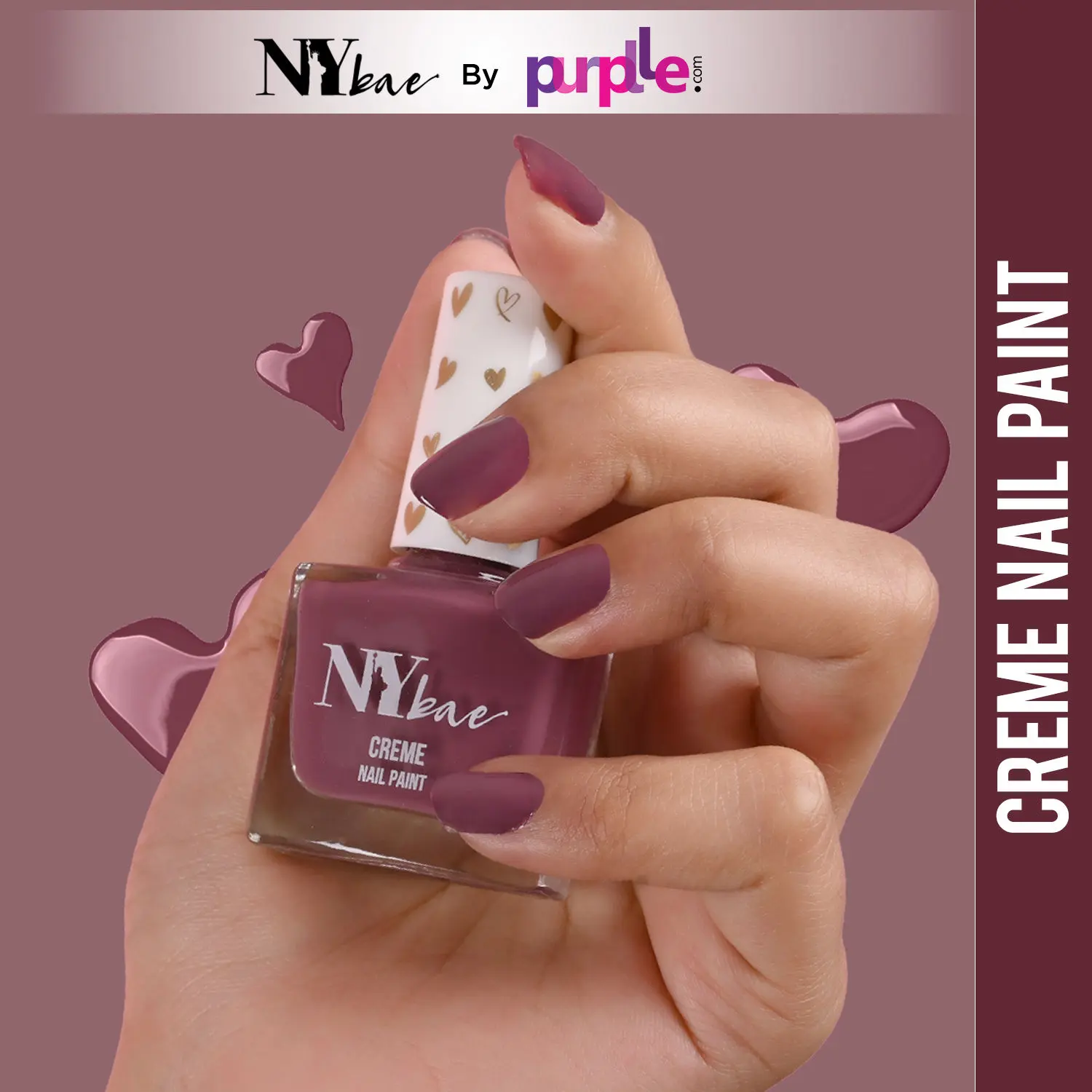 NY Bae Creme Nail Paint - Mulberry Mauve (10 ml) | Red | Rich Pigment | Chip-proof | Full Coverage | Travel Friendly | Vegan