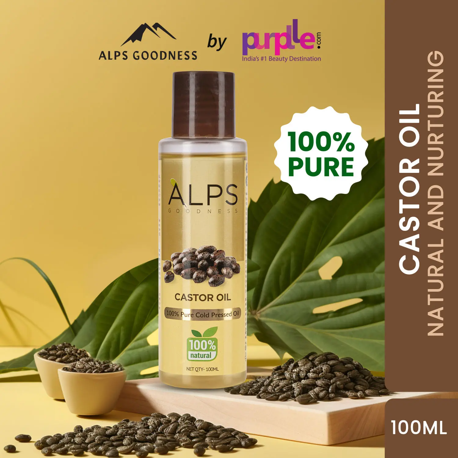 Alps Goodness 100% Pure Cold Pressed Castor Oil (100 ml) | For Hair & Skin | 100% Natural Arandee oil| No Parabens, No Sulphates, No Mineral Oil