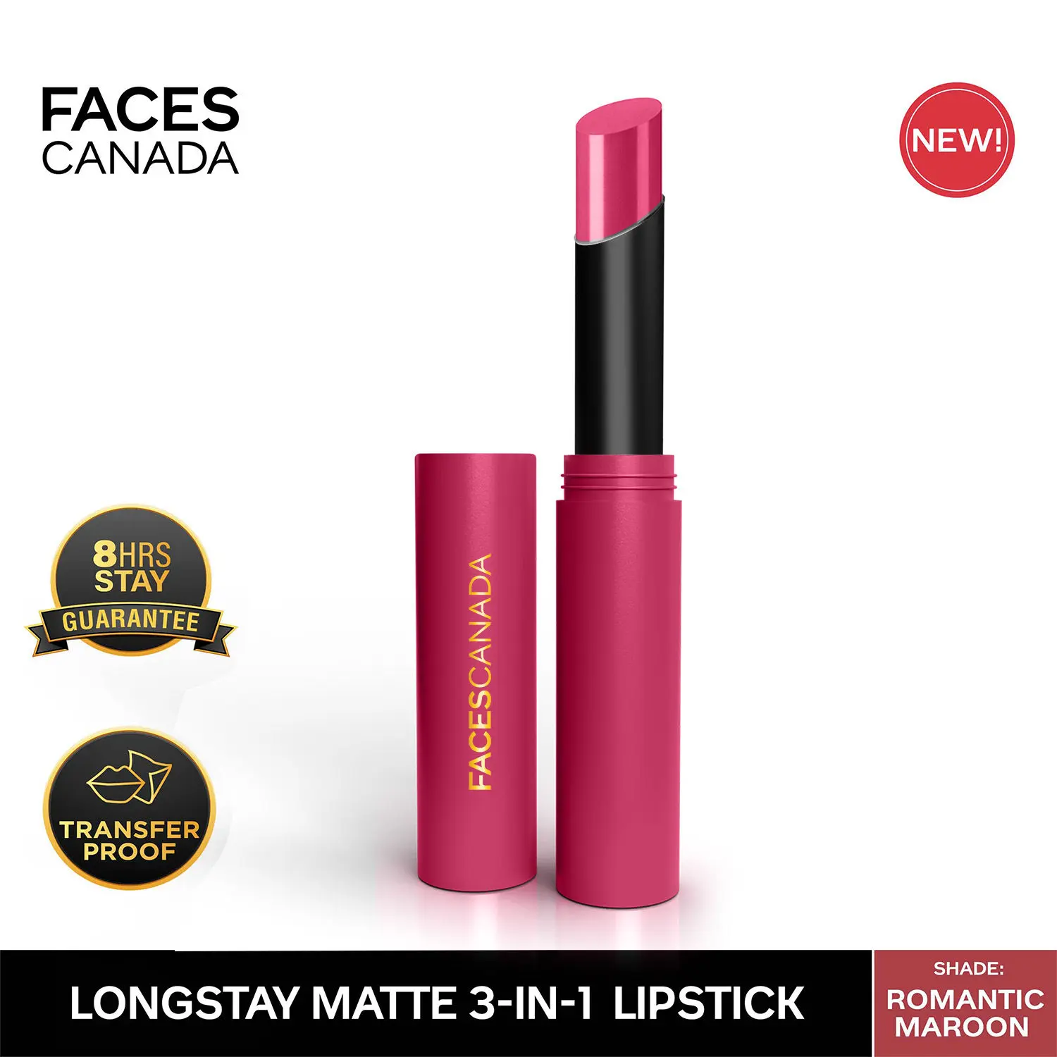 FACESCANADA Long Stay 3-in-1 Matte Lipstick Romantic Maroon 01 2gm