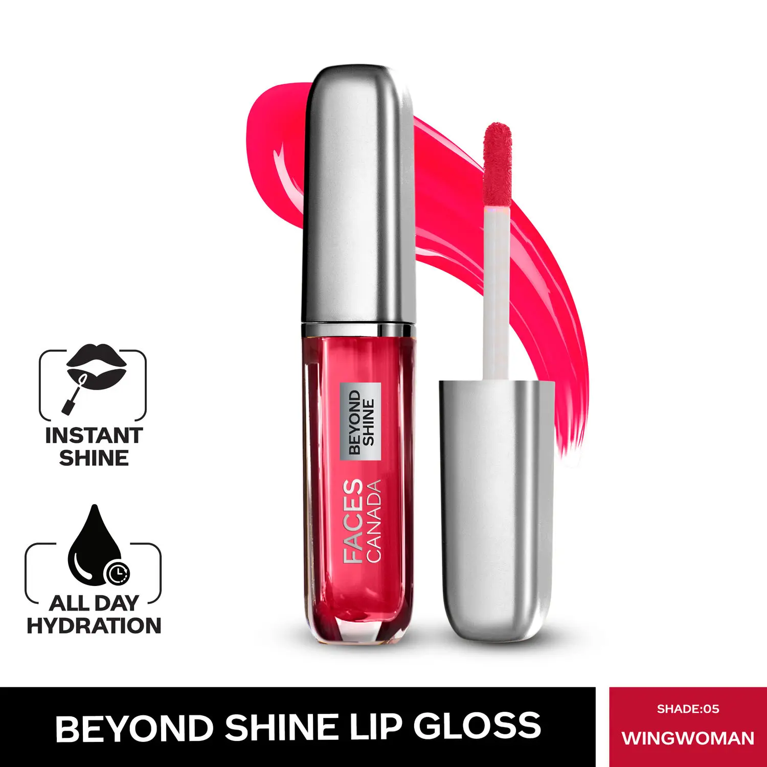 Faces Canada Beyond Shine Lip Gloss Wingwoman 05 I Instant Shine I Long lasting Hydration I Nourishing Macadamia Oil I Vegan I 3ml