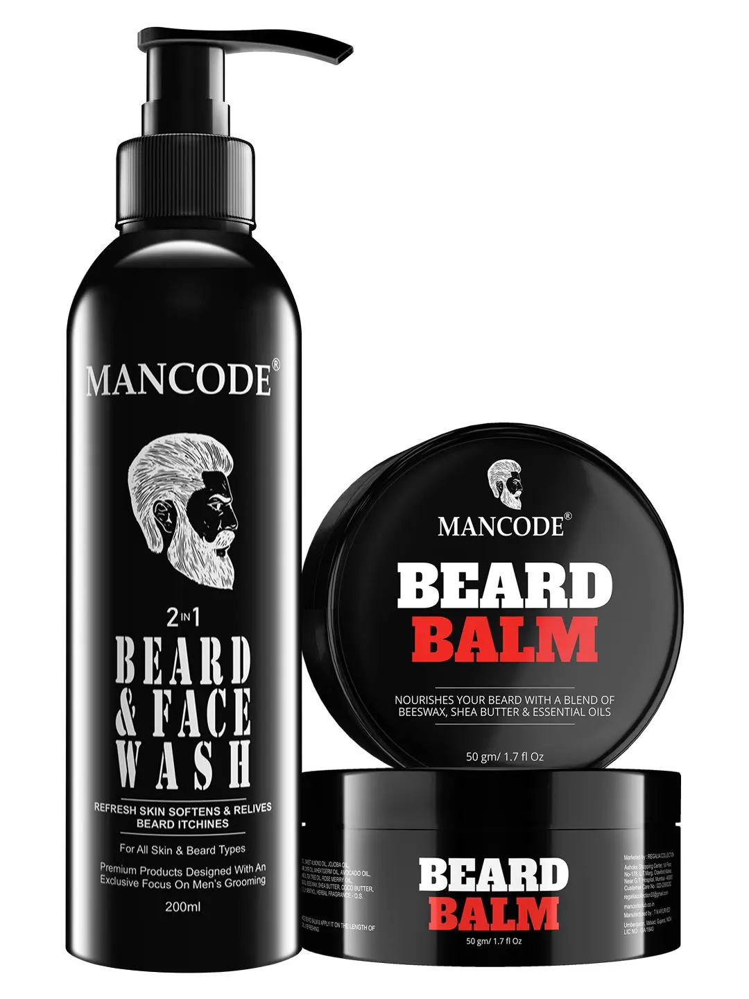 Mancode 2 IN 1 BEARD & FACE WASH, 200ml and BEARD BALM, 50gm (Pack of 2)